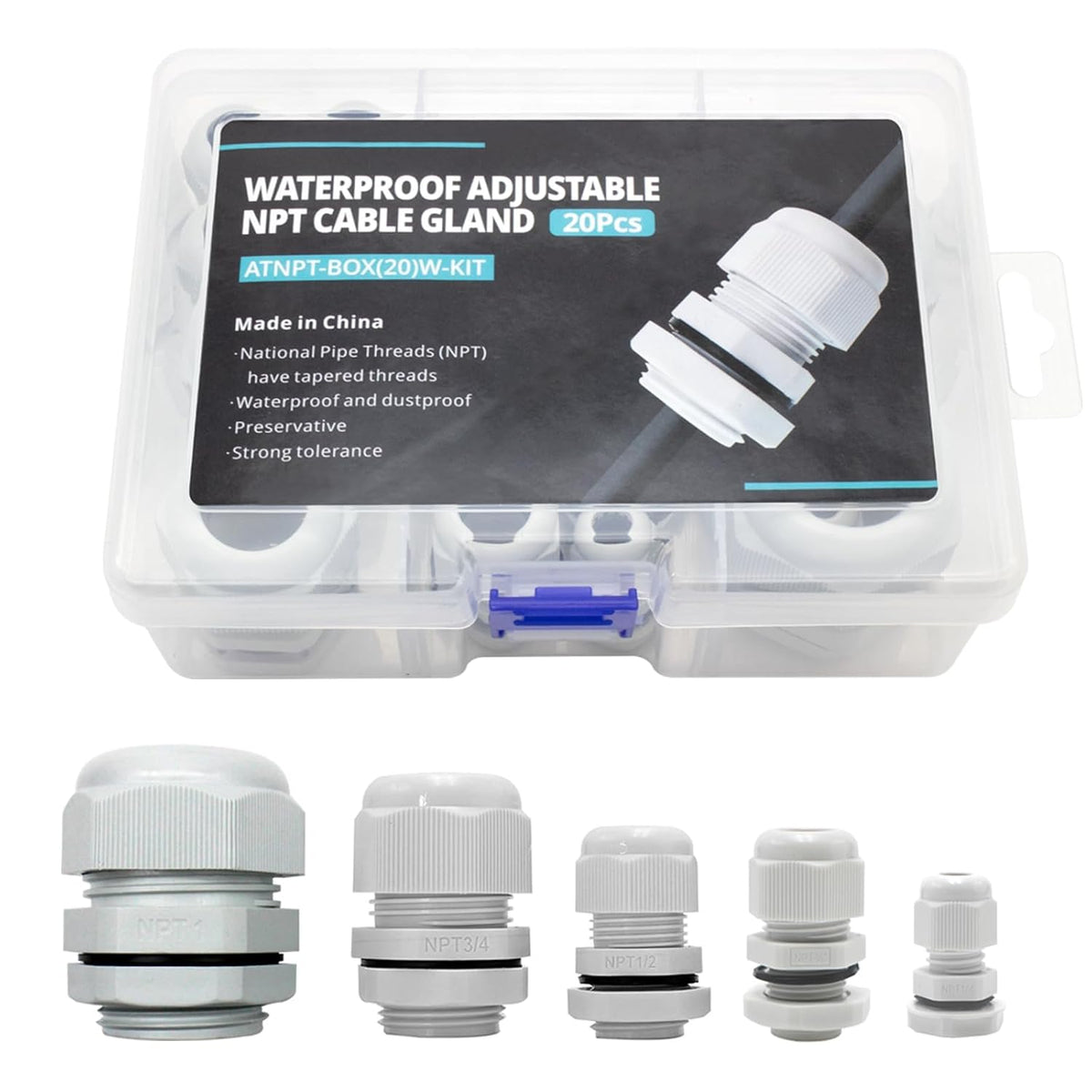 MAKERELE grey NPT cable gland assortment kit, 20 pieces