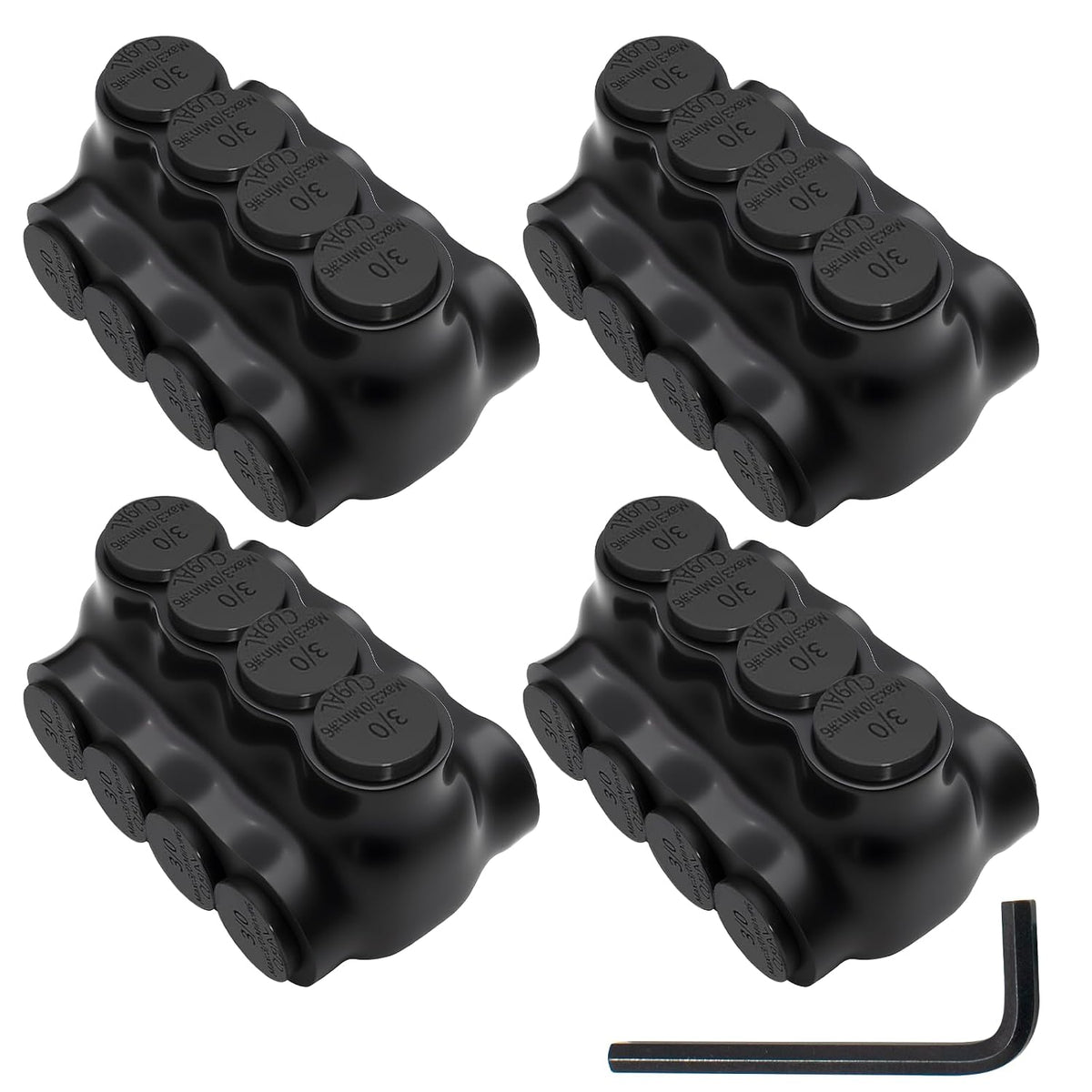MAKERELE dual-sided insulated multi-tap connector with 7/32 in. hex key, 4-port, 3/0-6 AWG, 4-pack