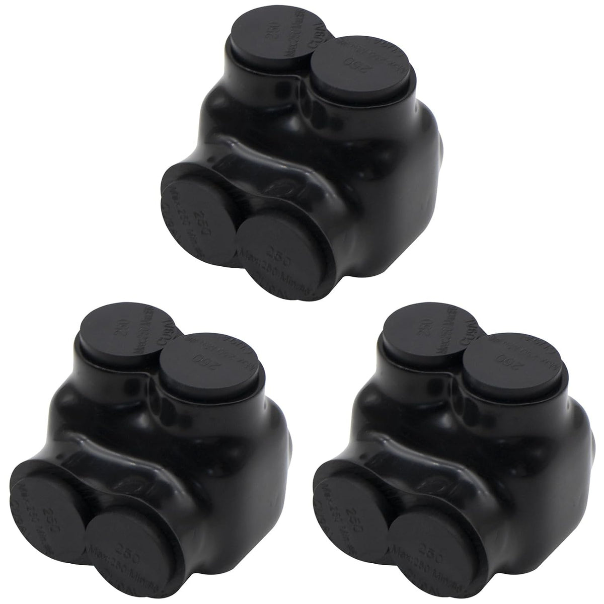 MAKERELE QMS S 250 MCM to 6 AWG 2-port single-sided insulated multi-tap connectors, 3-pack, SKU MK-QMS-S250-2-3PC