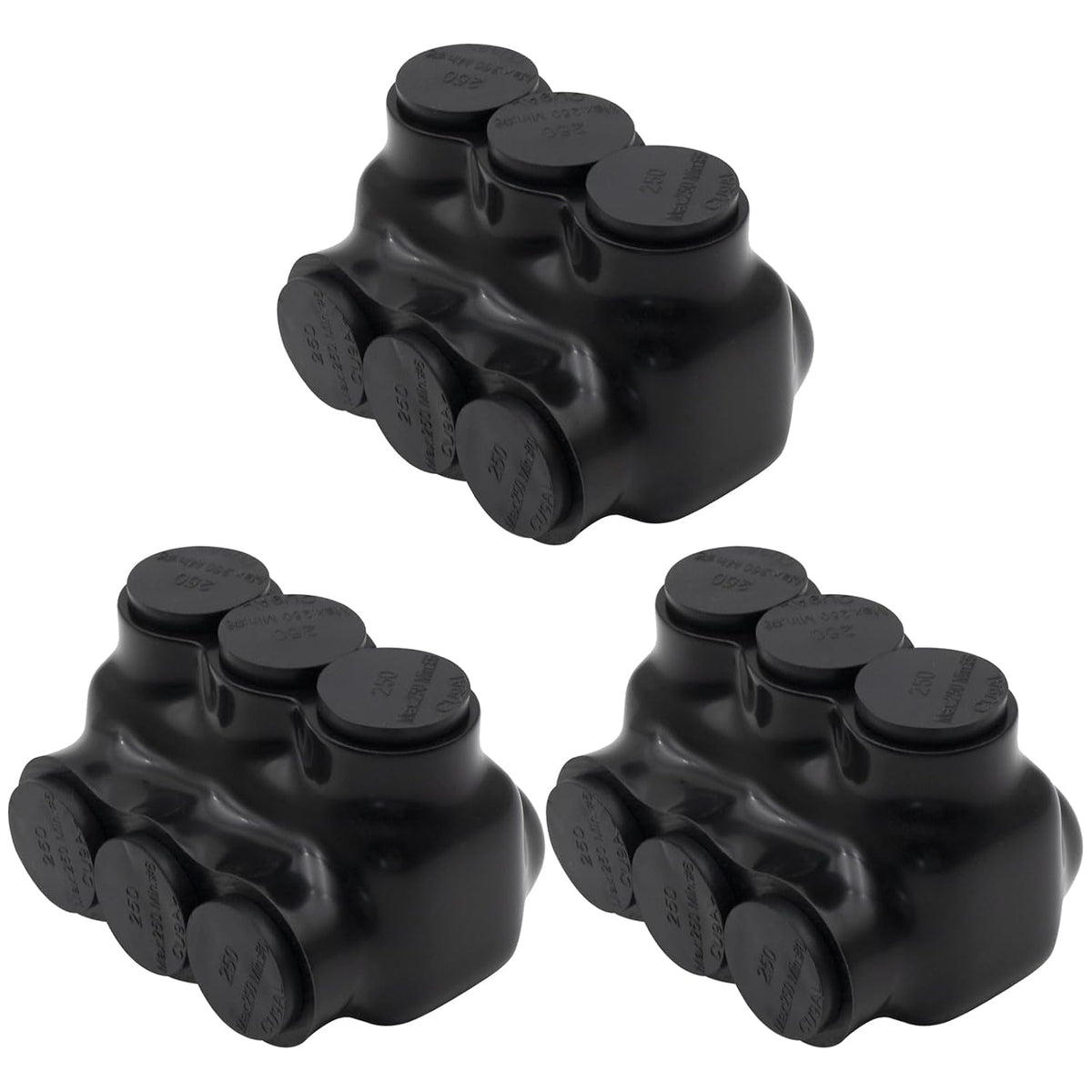 MAKERELE single-sided insulated multi-tap connector, 6 AWG-250 kcmil, 3-port, 3-pack