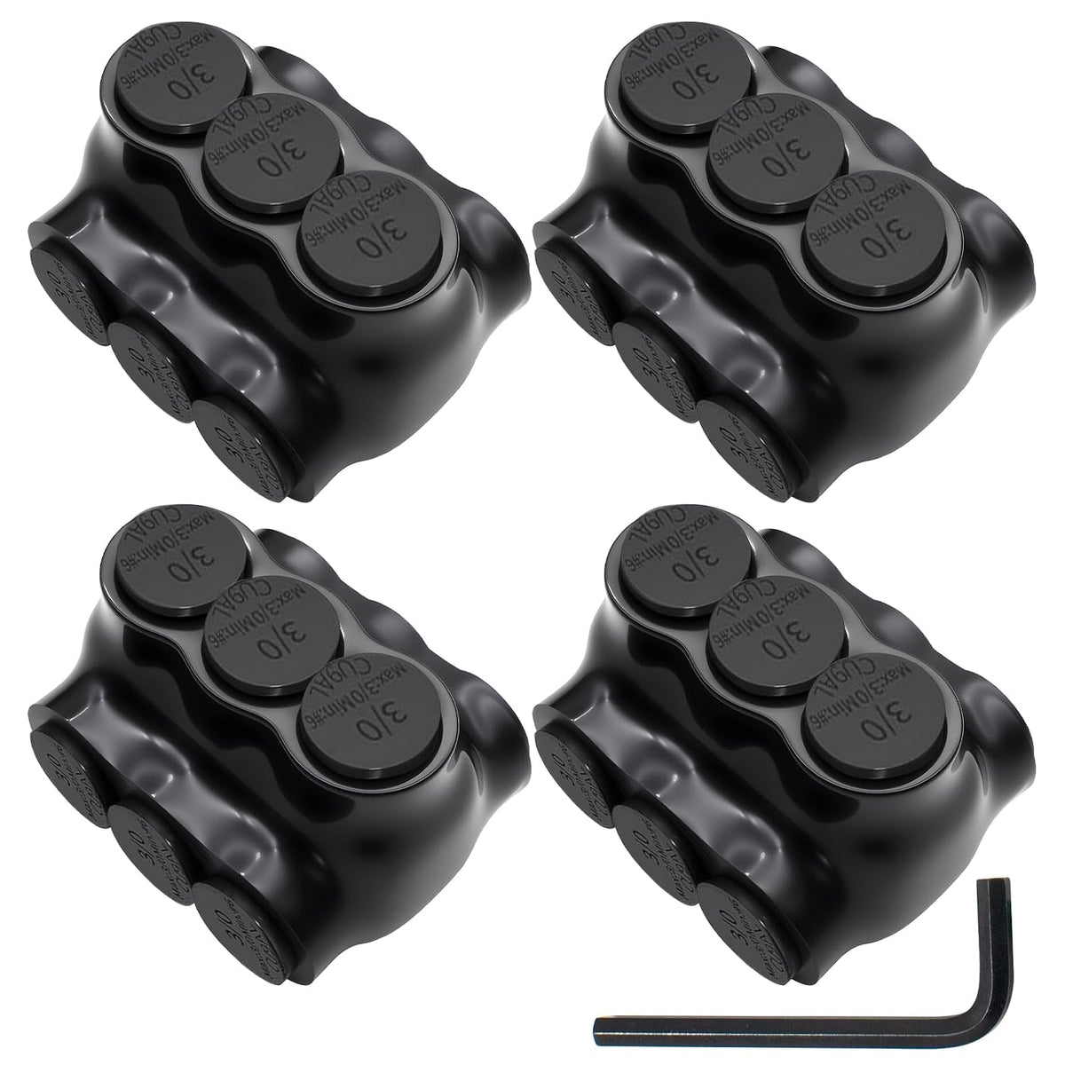 MAKERELE dual-sided insulated multi-tap connector with 7/32 in. hex key, 3-port, 3/0-6 AWG, 4-pack