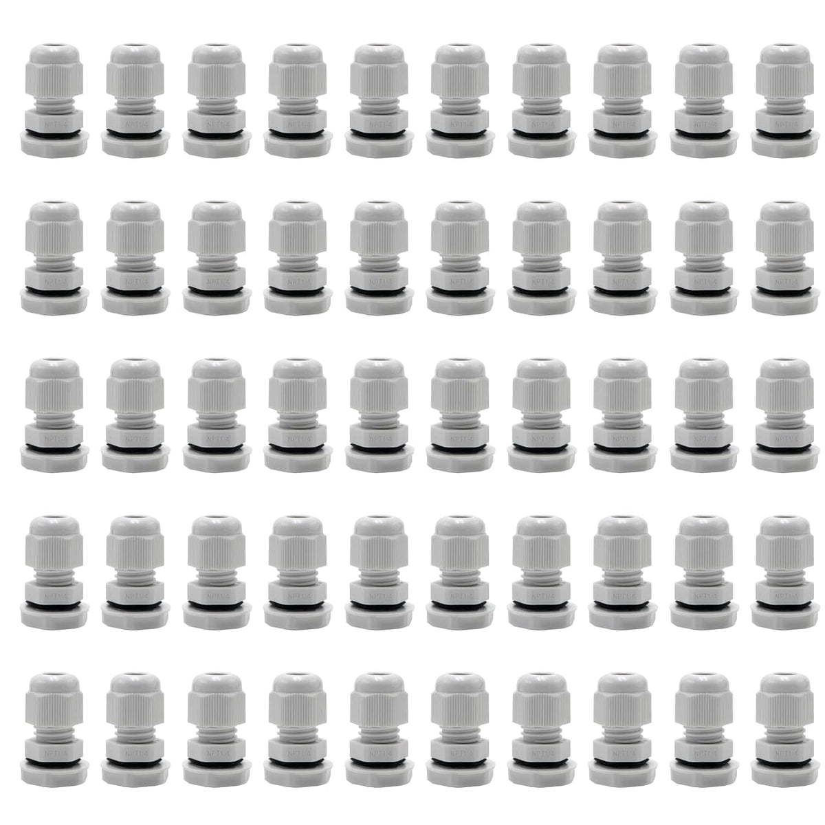 MAKERELE grey NPT 1/4 inch nylon cable glands, 50-pack