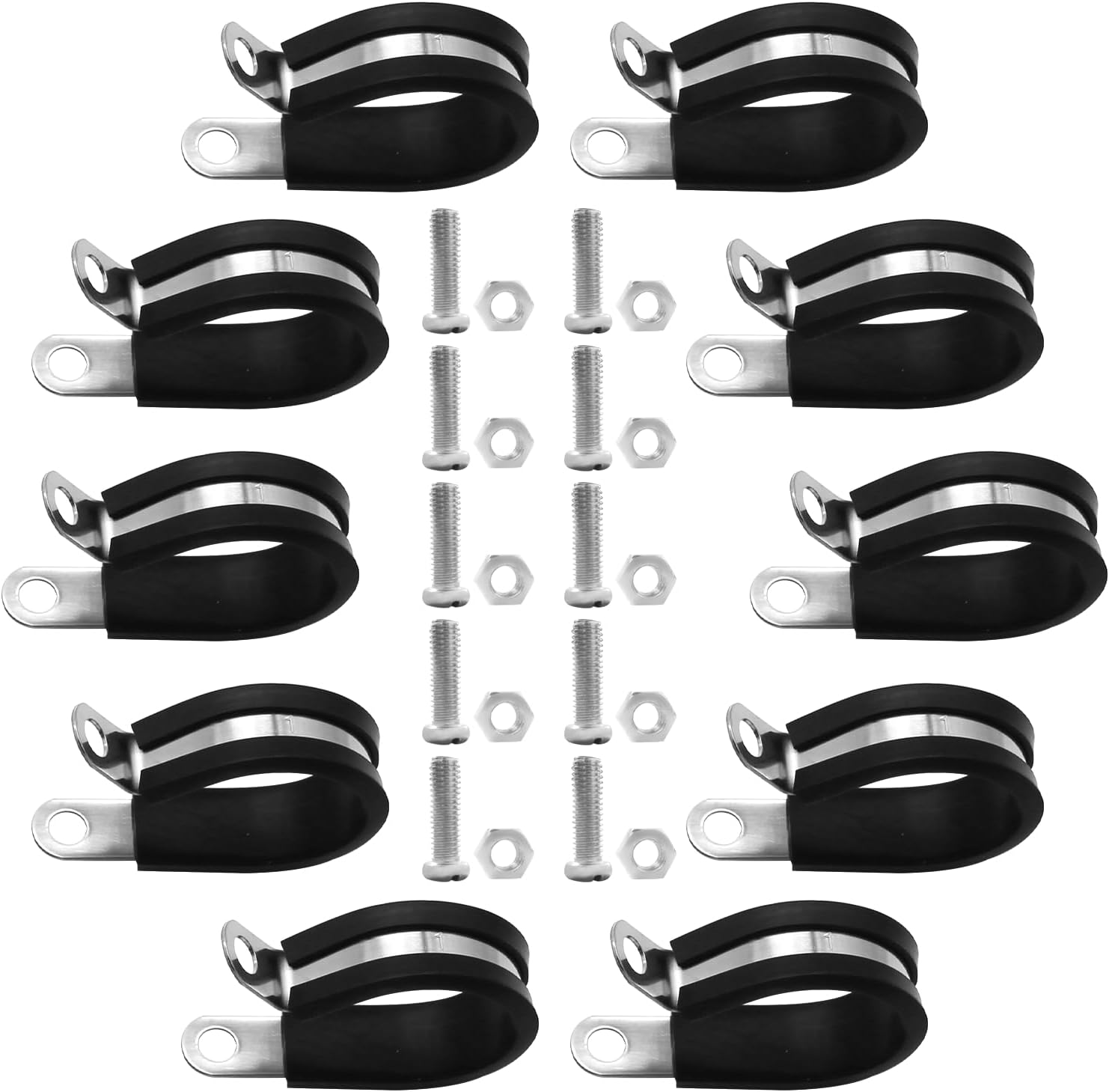 MAKERELE 1-1/4 inch 304 stainless steel rubber-cushioned cable clamps with bolts, 6-pack