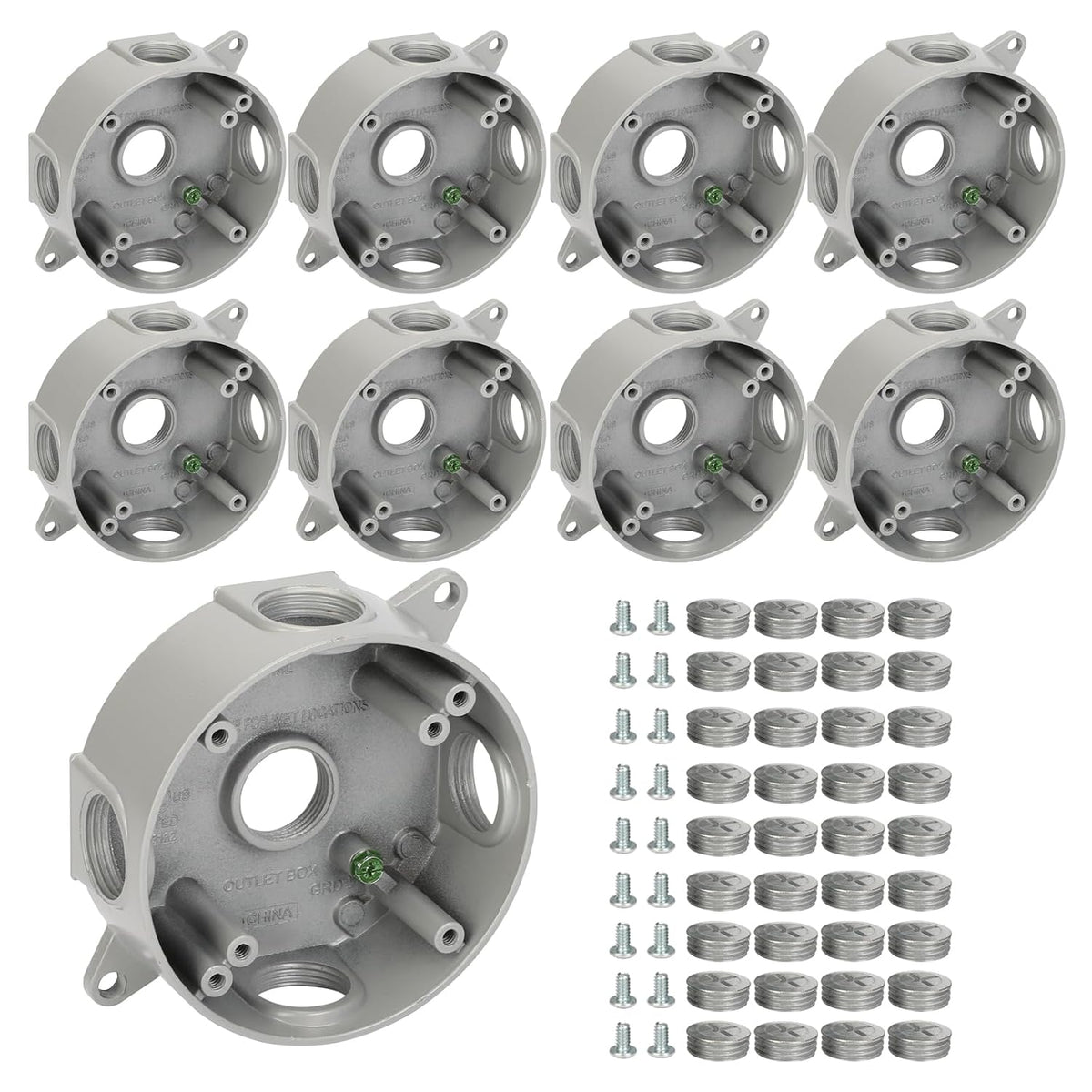 MAKERELE round metal electrical boxes with 3/4 in threaded entries, 9-Pack