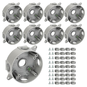 MAKERELE round metal electrical boxes with 3/4 in threaded entries, 9-Pack