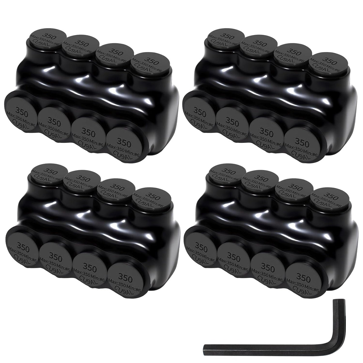 MAKERELE single-sided insulated multi-tap connector with 3/8 in. hex key, 4-port, 6 AWG-350 kcmil, 4-pack