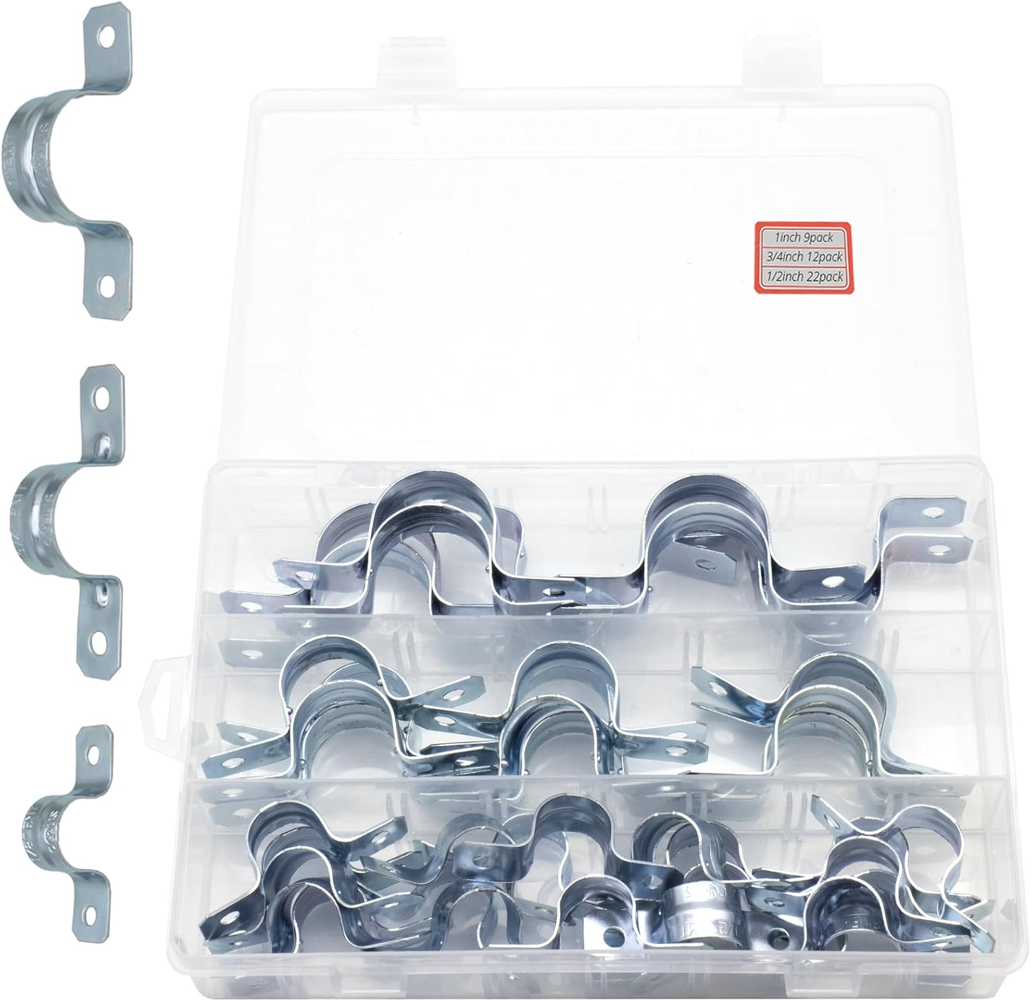 MAKERELE 43-piece zinc-coated steel two-hole EMT conduit strap assortment kit for 1/2, 3/4, and 1 inch conduit