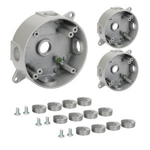 MAKERELE round metal electrical boxes with 1/2 in threaded entries, 3-Pack