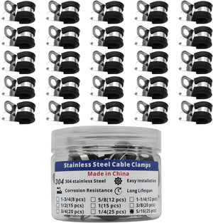MAKERELE 5/16 inch 304 stainless steel rubber-cushioned cable clamps, 25-pack