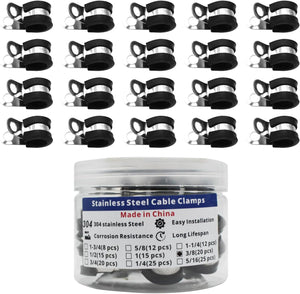 MAKERELE 3/8 inch 304 stainless steel rubber-cushioned cable clamps, 20-pack