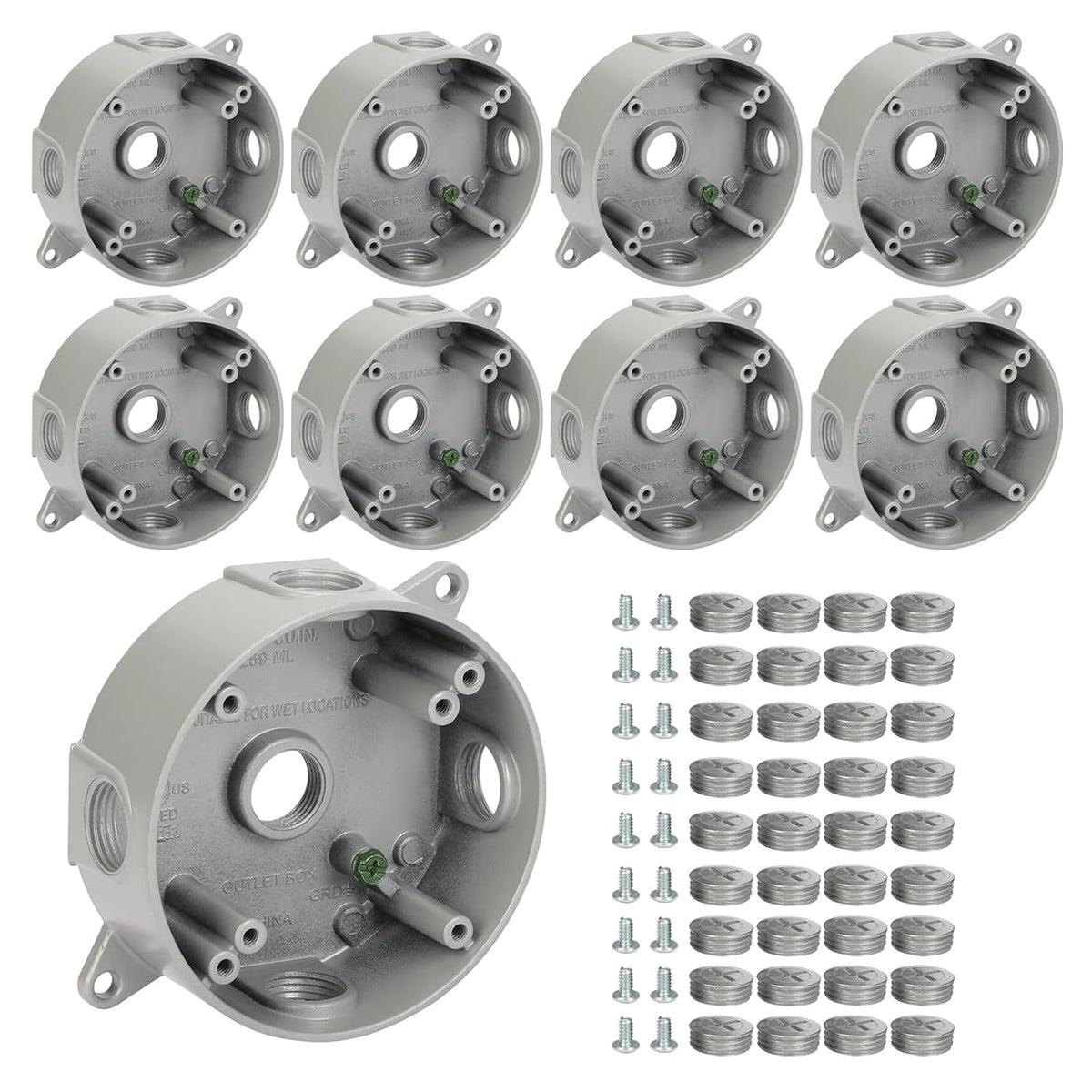 MAKERELE round metal electrical boxes with 1/2 in threaded entries, 9-Pack