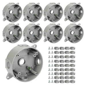 MAKERELE round metal electrical boxes with 1/2 in threaded entries, 9-Pack