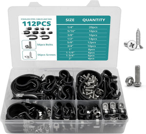 MAKERELE 10-size 112-piece rubber-cushioned cable clamp assortment kit with screws