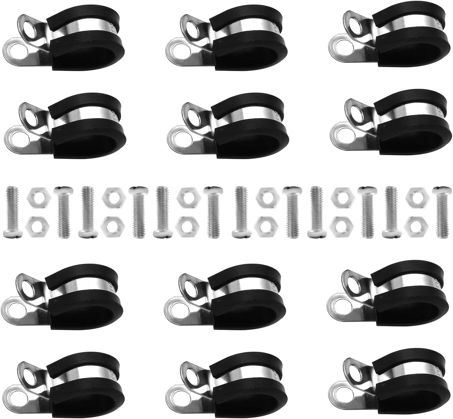 MAKERELE 5/8 inch 304 stainless steel rubber-cushioned cable clamps with bolts, 12-pack