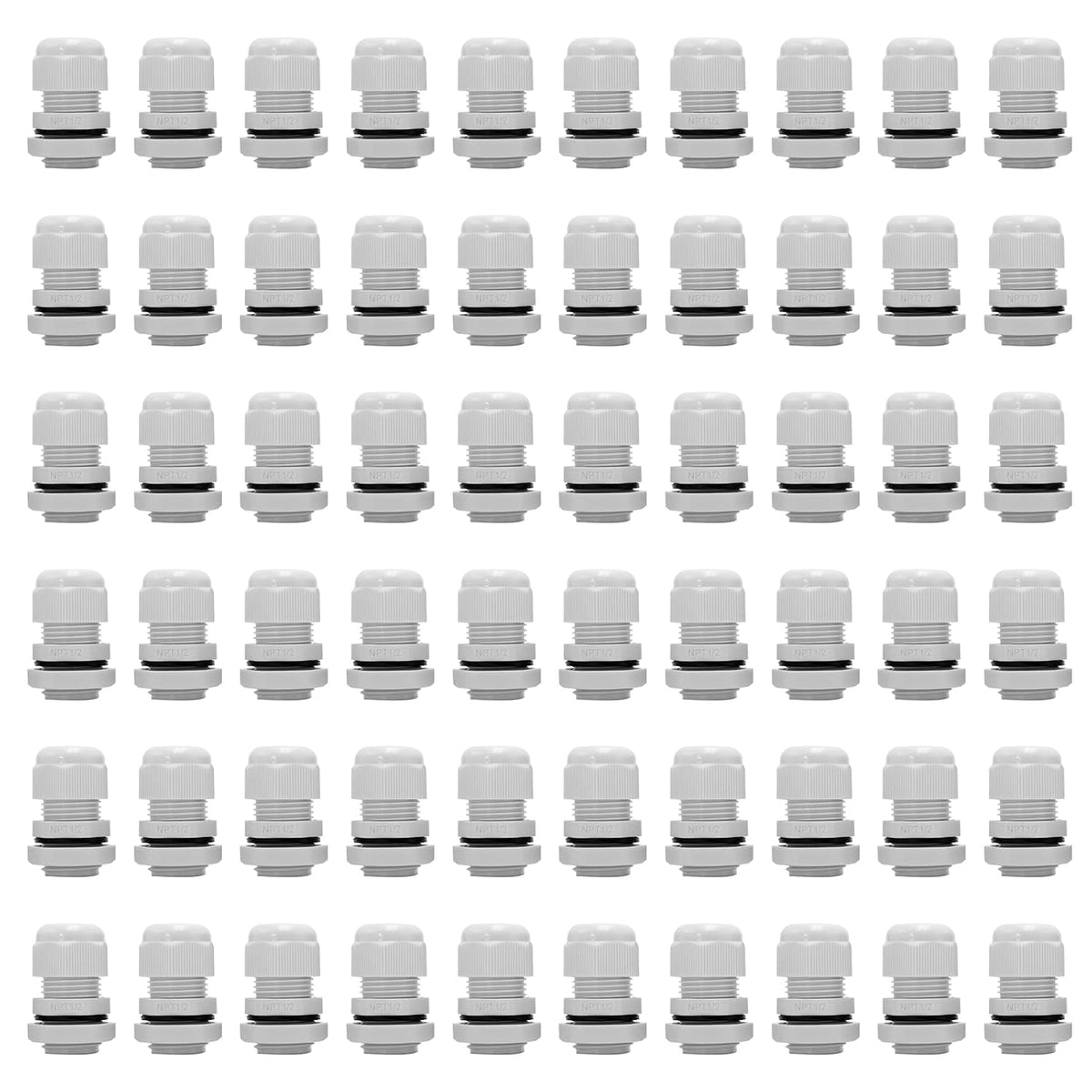 MAKERELE grey NPT 1/2 inch nylon cable glands, 50-pack