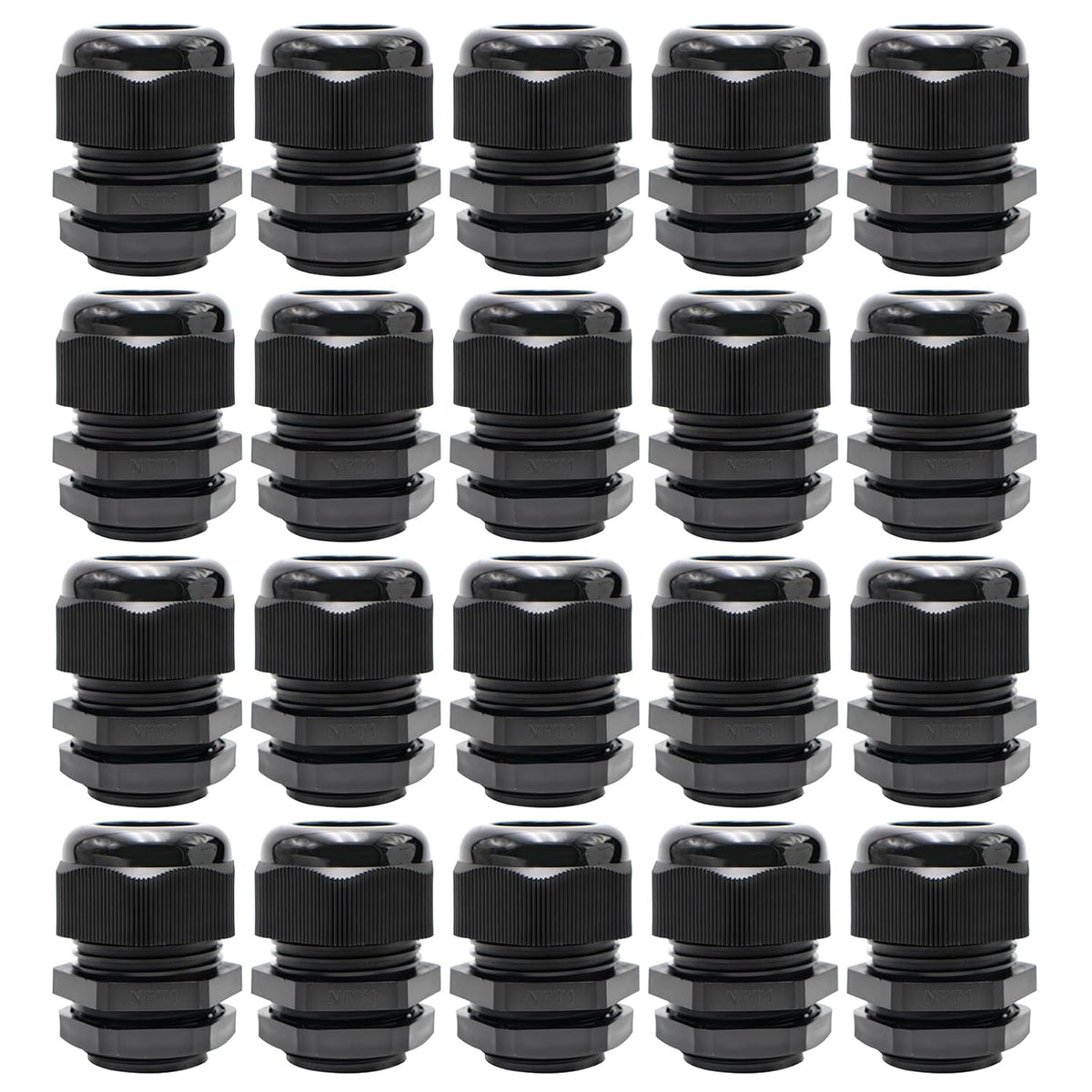 MAKERELE NPT cable gland, black, 1 inch, 20-pack