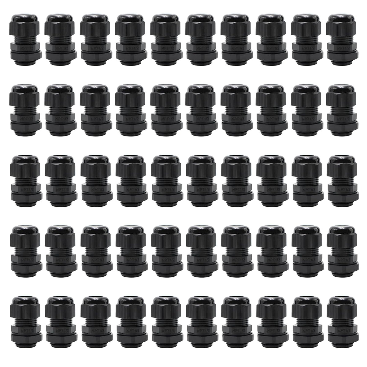 MAKERELE NPT cable gland, black, 1/2 inch, 50-pack