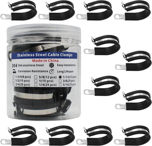 MAKERELE 1-1/4 inch 304 stainless steel rubber-cushioned cable clamps, 12-pack