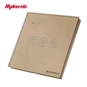 MAKERELE Wi-Fi glass panel touch wall switch in gold, 3-gang