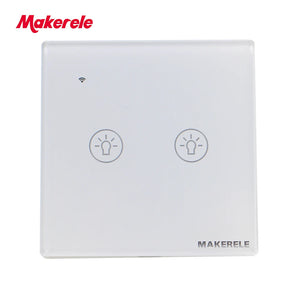 MAKERELE Wi-Fi glass panel touch wall switch in white, 2-gang