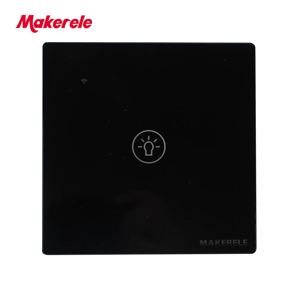 MAKERELE Wi-Fi glass panel touch wall switch in black, 1-gang