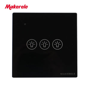 MAKERELE Wi-Fi glass panel touch wall switch in black, 3-gang
