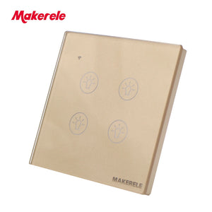 MAKERELE Wi-Fi glass panel touch wall switch in gold, 4-gang