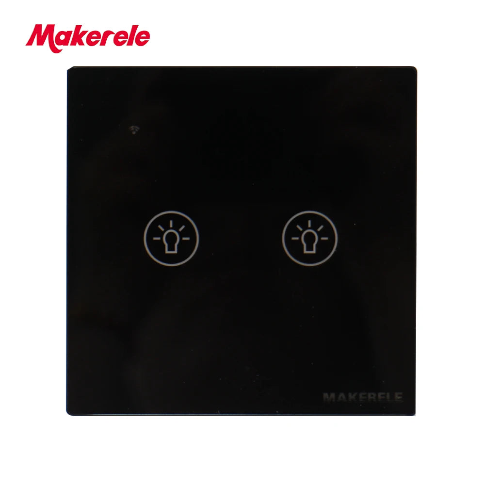 MAKERELE Wi-Fi glass panel touch wall switch in black, 2-gang