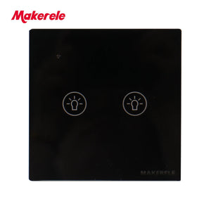 MAKERELE Wi-Fi glass panel touch wall switch in black, 2-gang