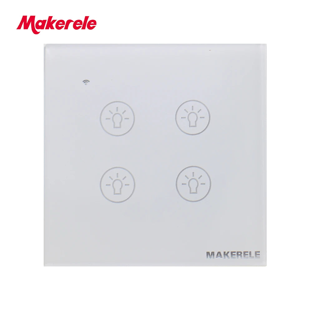 MAKERELE Wi-Fi glass panel touch wall switch in white, 4-gang