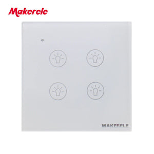 MAKERELE Wi-Fi glass panel touch wall switch in white, 4-gang