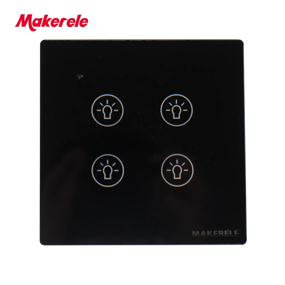 MAKERELE Wi-Fi glass panel touch wall switch in black, 4-gang