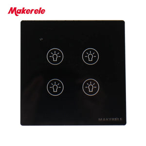 MAKERELE Wi-Fi glass panel touch wall switch in black, 4-gang