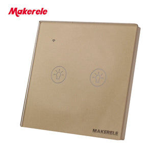 MAKERELE Wi-Fi glass panel touch wall switch in gold, 2-gang