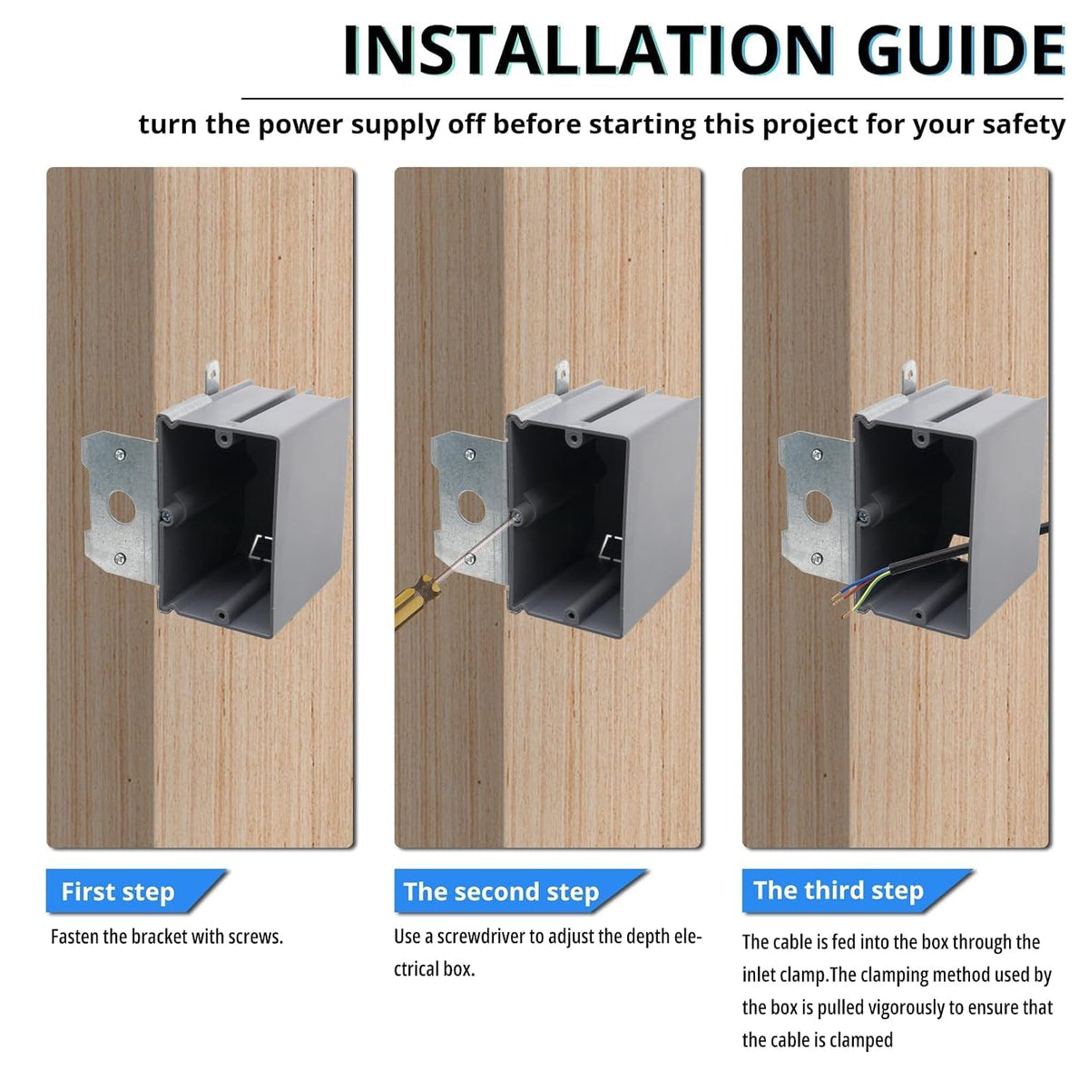 Installation steps for MAKERELE gray 1-gang adjustable electrical outlet box