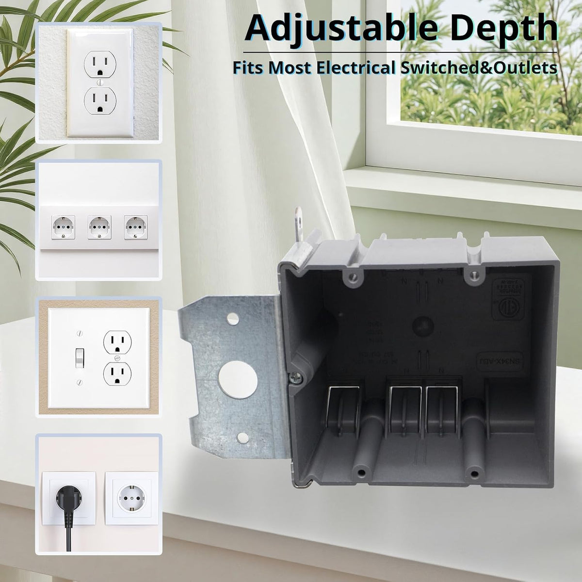MAKERELE gray 2-gang adjustable electrical outlet box with adjustable-depth application