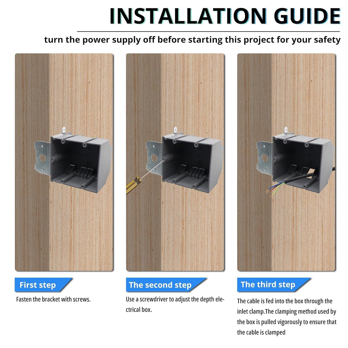 Installation steps for MAKERELE gray 2-gang adjustable electrical outlet box