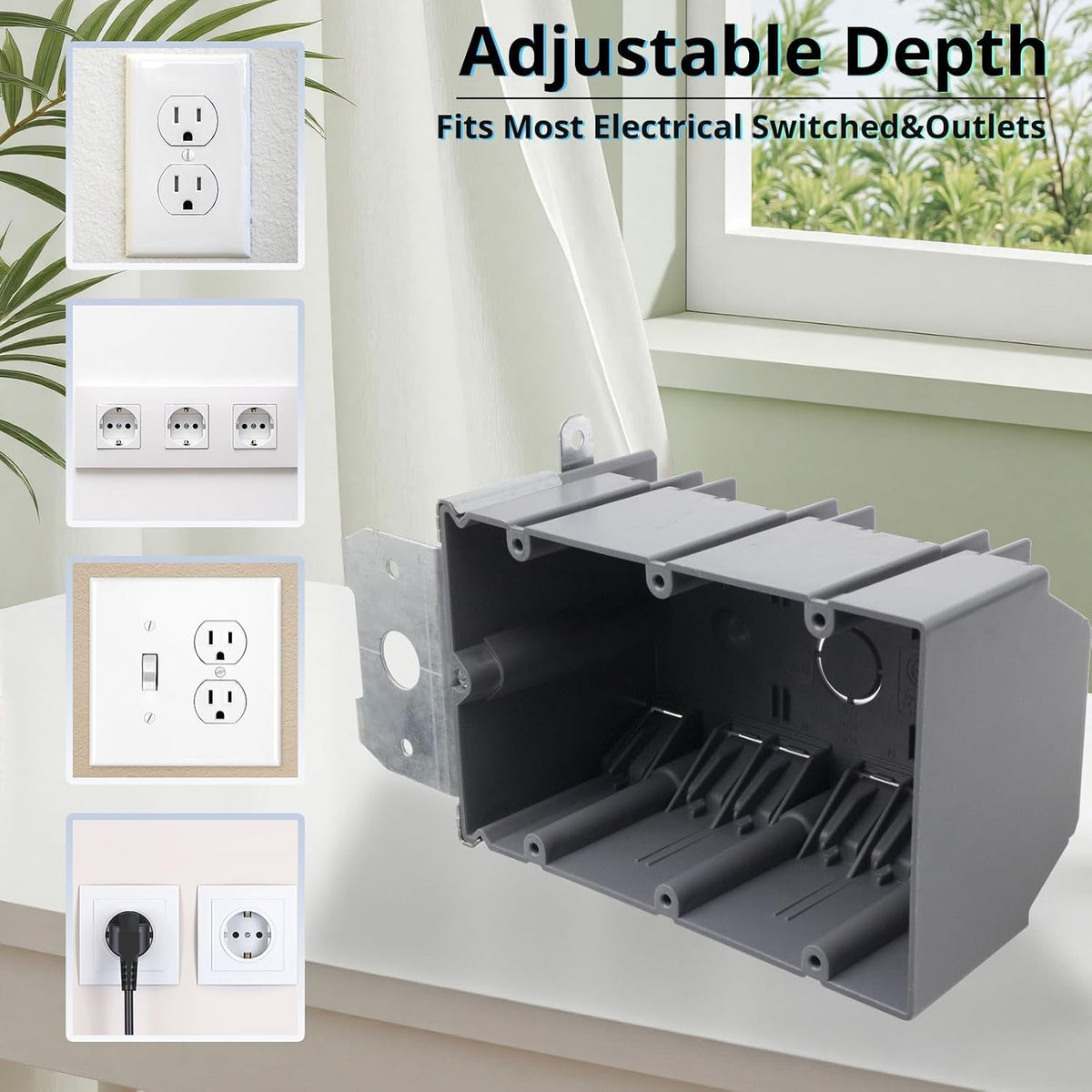MAKERELE gray 3-gang adjustable electrical outlet box with adjustable-depth application