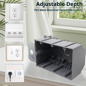 MAKERELE gray 3-gang adjustable electrical outlet box with adjustable-depth application