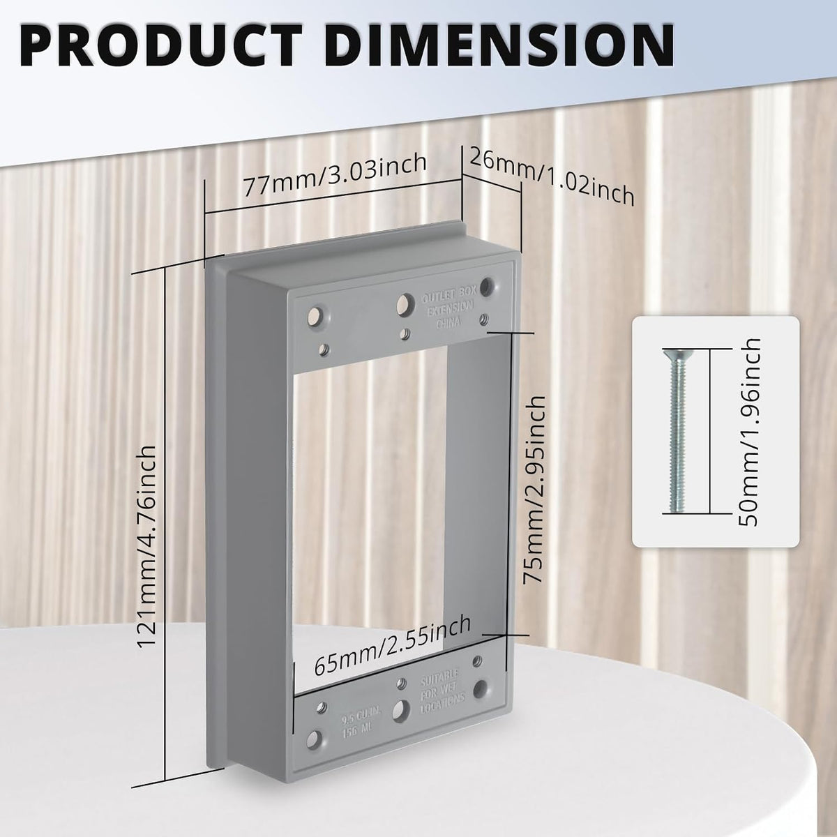Dimensions of MAKERELE gray 1-gang weatherproof extension ring