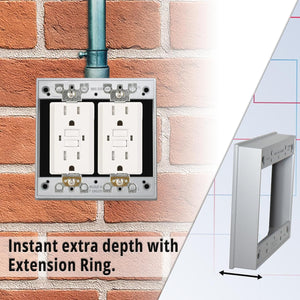 MAKERELE gray 2-gang weatherproof electrical box extension ring installed