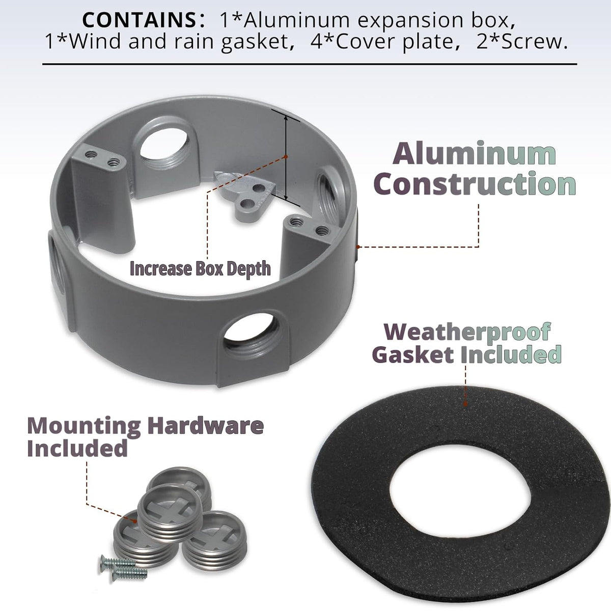 MAKERELE gray round weatherproof extension ring with gasket and hardware