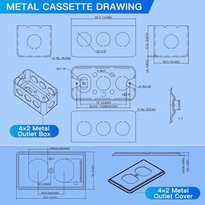 Technical drawing of MAKERELE 4 x 2 in. metal handy box and outlet cover