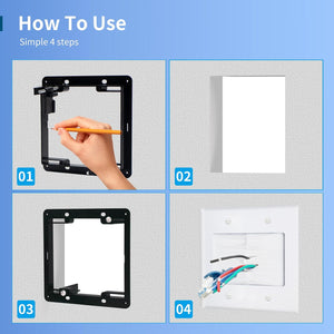 Installation steps for a MAKERELE double-gang brush wall plate kit