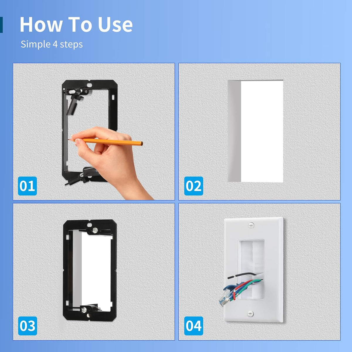 Installation steps for a MAKERELE single-gang brush wall plate kit