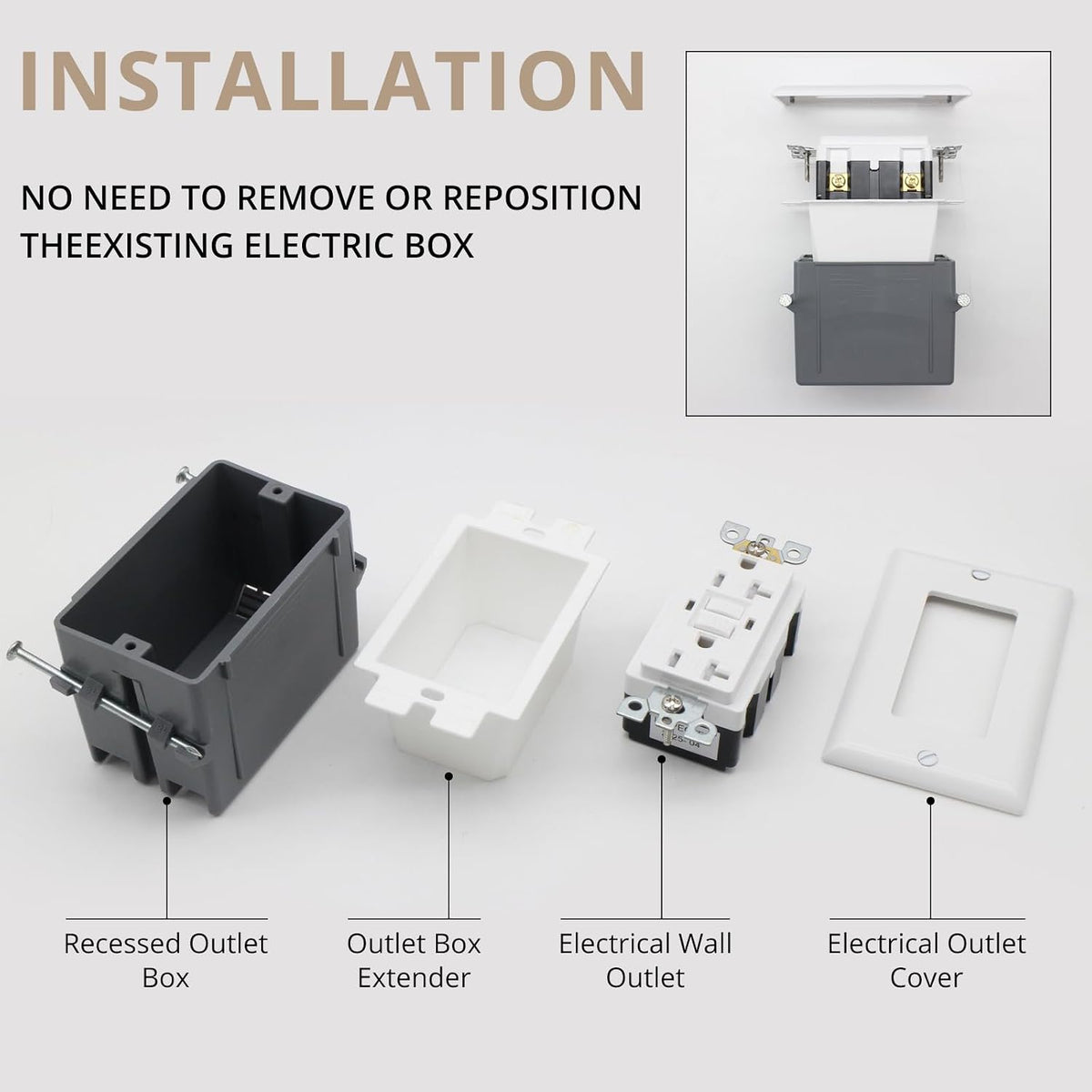 MAKERELE 1-gang white electrical box extender with outlet components