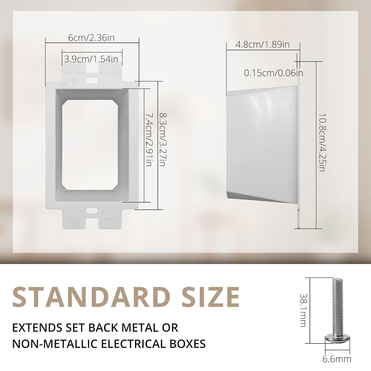 MAKERELE 1-gang white electrical box extender dimensions
