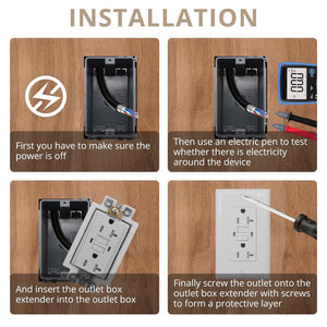 Installation steps for a MAKERELE 1-gang white electrical box extender