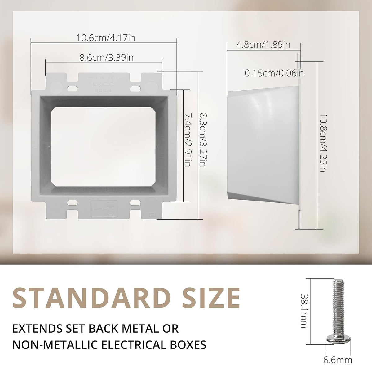 MAKERELE 2-gang white electrical box extender dimensions