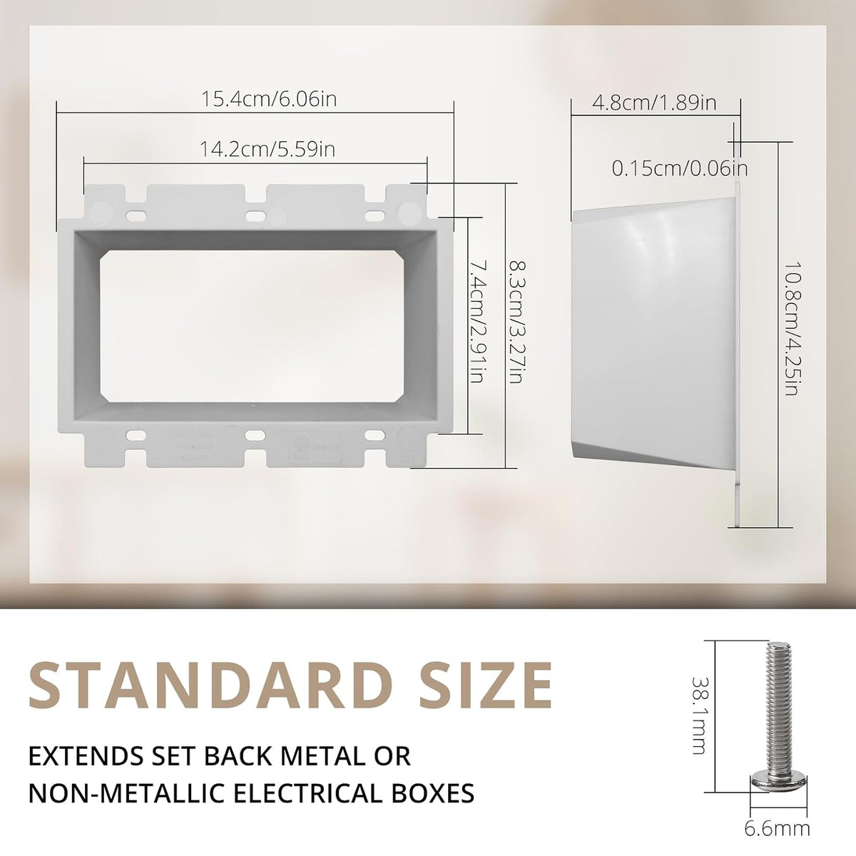 MAKERELE 3-gang white electrical box extender dimensions